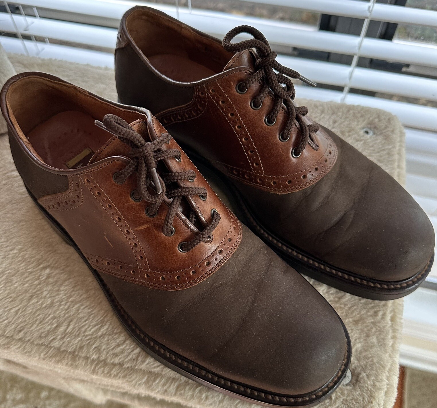 SAOLA Scarpe Oxford Johnston & Murphy Saddle Uomo Tg 9 5 Made In Italy Pelle Marrone