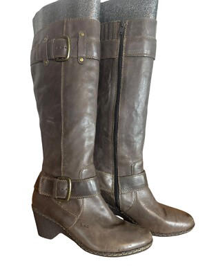 BOC Born Tall Brown Leather Boots Womens 8M 39 Riding Equestrian Harness Buckle