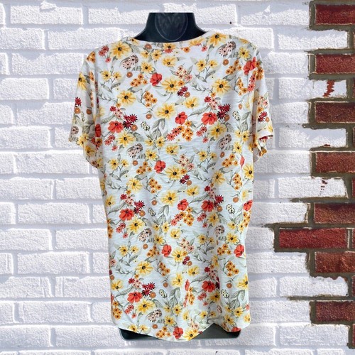 Nutmeg - Womens UK 14 White Floral Cotton Short Sleeve T-Shirt Top - Picture 3 of 4