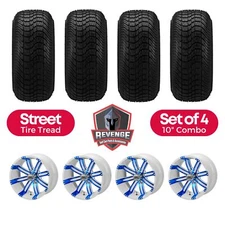 12" Casino White & Blue Golf Cart Wheels and Tires Combo (215/35-12) Set of 4