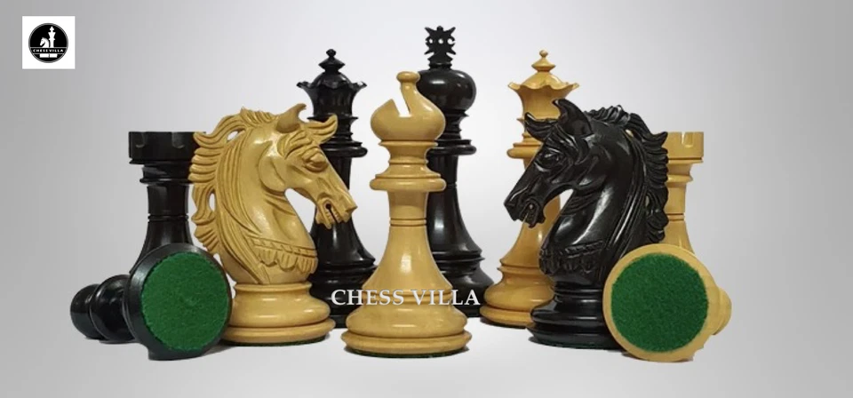 CHESS VILLA 4.4" Prestige Luxury Staunton Chess Pieces Only set- Triple Weighted Ebony Wood