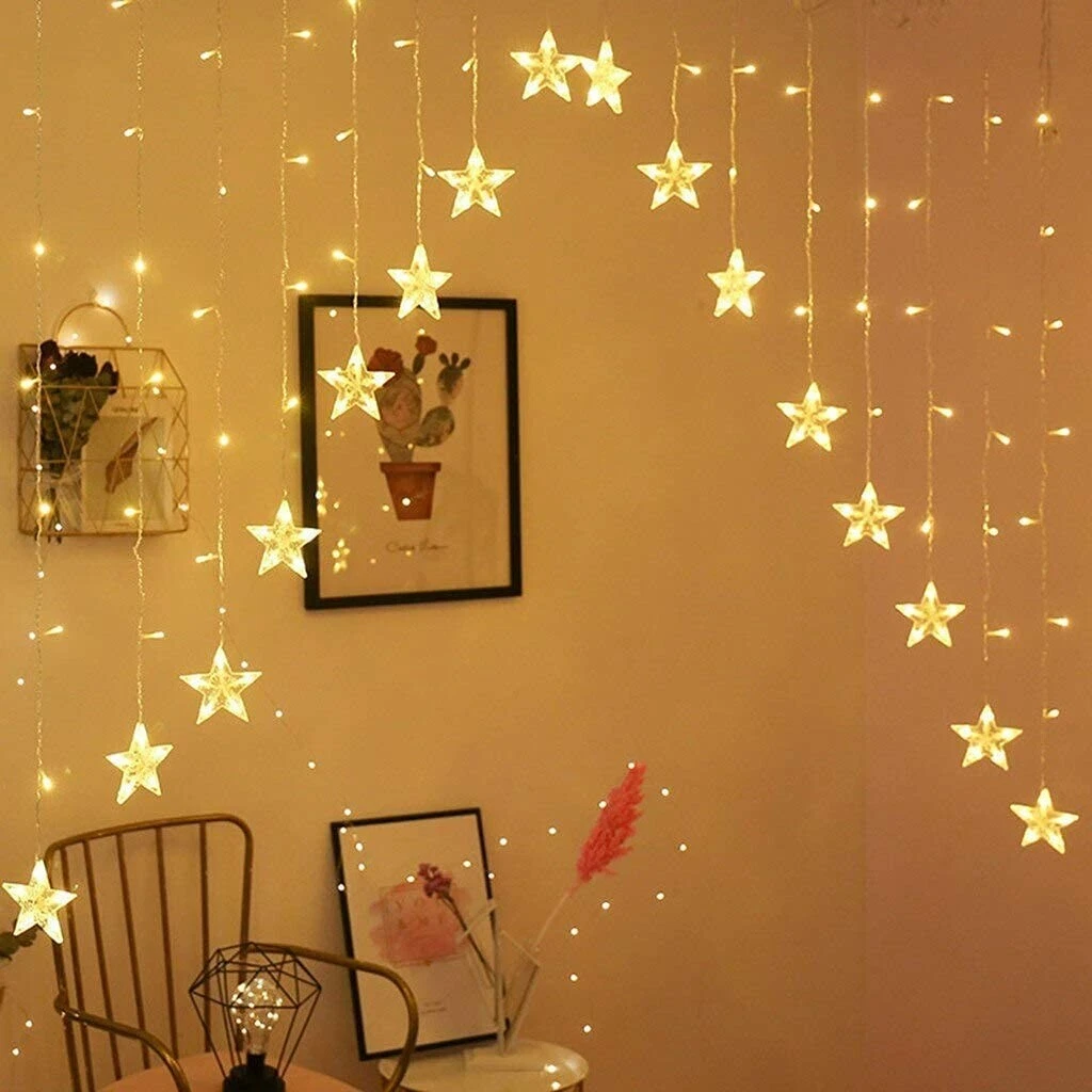 Star Curtain Lights, 16 Stars 136 LED Curtain String Lights for Decoration
