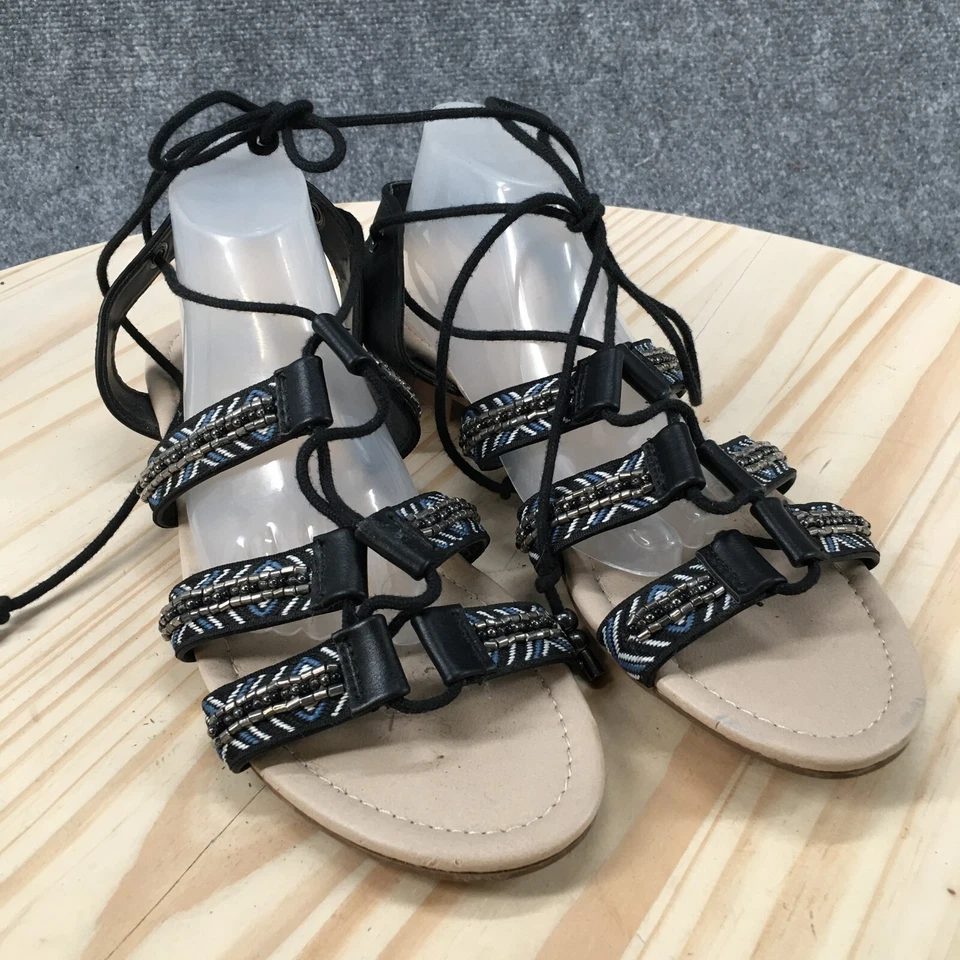 Sandalias Vera Wang simples para mujer 8 M Florie Gladiador planas azules imitación cuero Foto 3 de 4