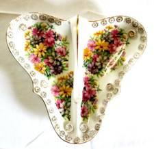 VTG Tilso Japan Divided 2 Sided Heart Plate Dish Ash Tray Rose Flower w Handle