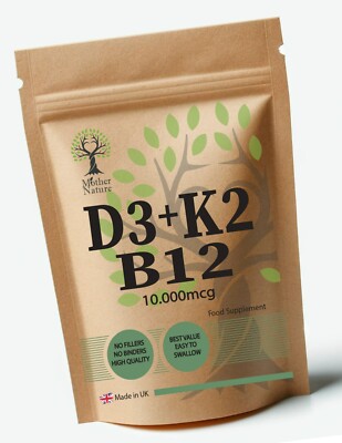 Vitamin D3 10000iu K2 MK7 Vitamin B12 10000mcg 120 Kapseln natürlich vegan D3