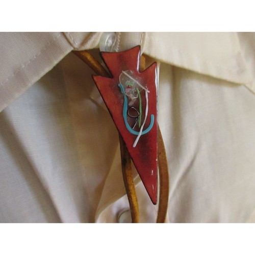 Vintage Mens Bolo Western Necktie Leather Arrowhead 34" Southwestern Cowboy