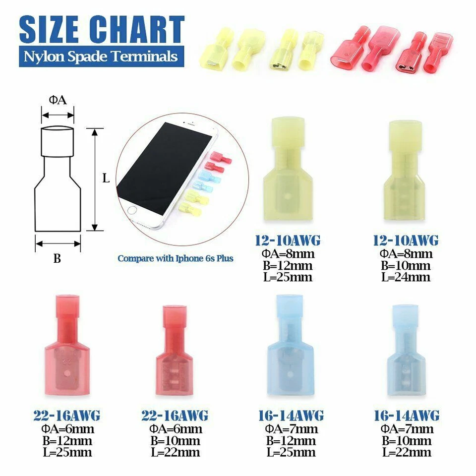 200X Fully Insulated Male Female Spade Terminal Quick Disconnect Wire Connectors - Image 2 of 4