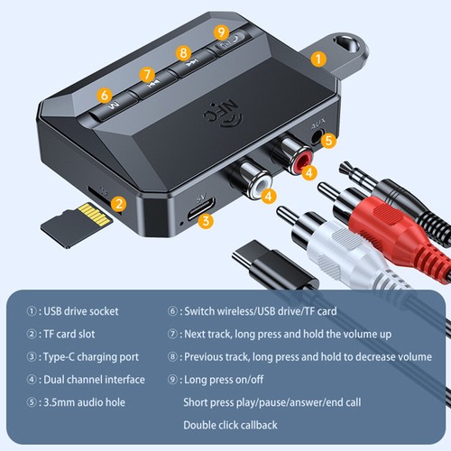 T59nfc Wireless 3 5 -Mm -Jack Bluetooth -Empfänger 5.3 Rca -Audio -Stereo - ▼ - Photo 3/18