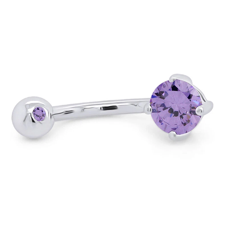 Body Piercing Belly Button Ring Simulated Birthstone 14K White Gold Plated 925 - Image 2 of 4
