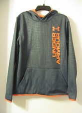 Under Armour BOYS Cold Gear Printed Fleece Hoodie - Wire Gray 073 Orange - NWT