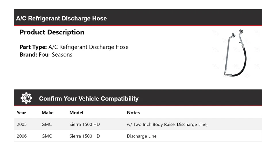 Manguera de descarga de refrigerante de aire acondicionado para GMC Sierra 1500 HD 2005-2006 4 estaciones Foto 2 de 4
