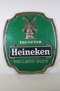 Vintage Heineken Beer Sign Plastic Bar Plaque Holland Beer 8.5"x9.5” w/ Stand