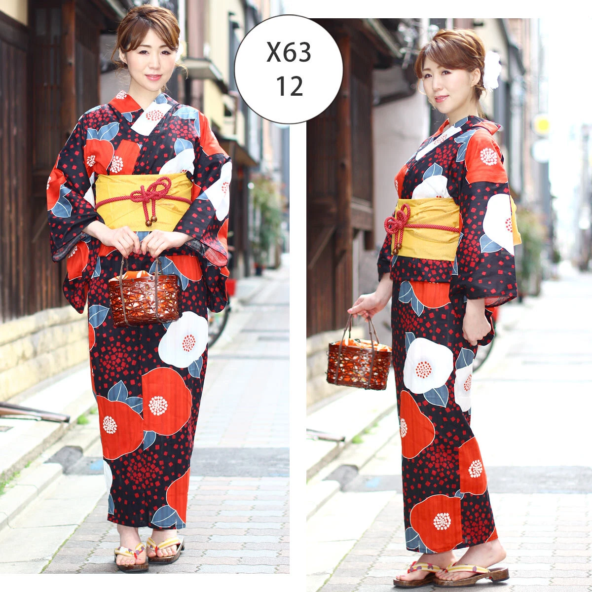 Lot de 2 x63 tissu japonais Yukata Kimono femme et ceinture OBI