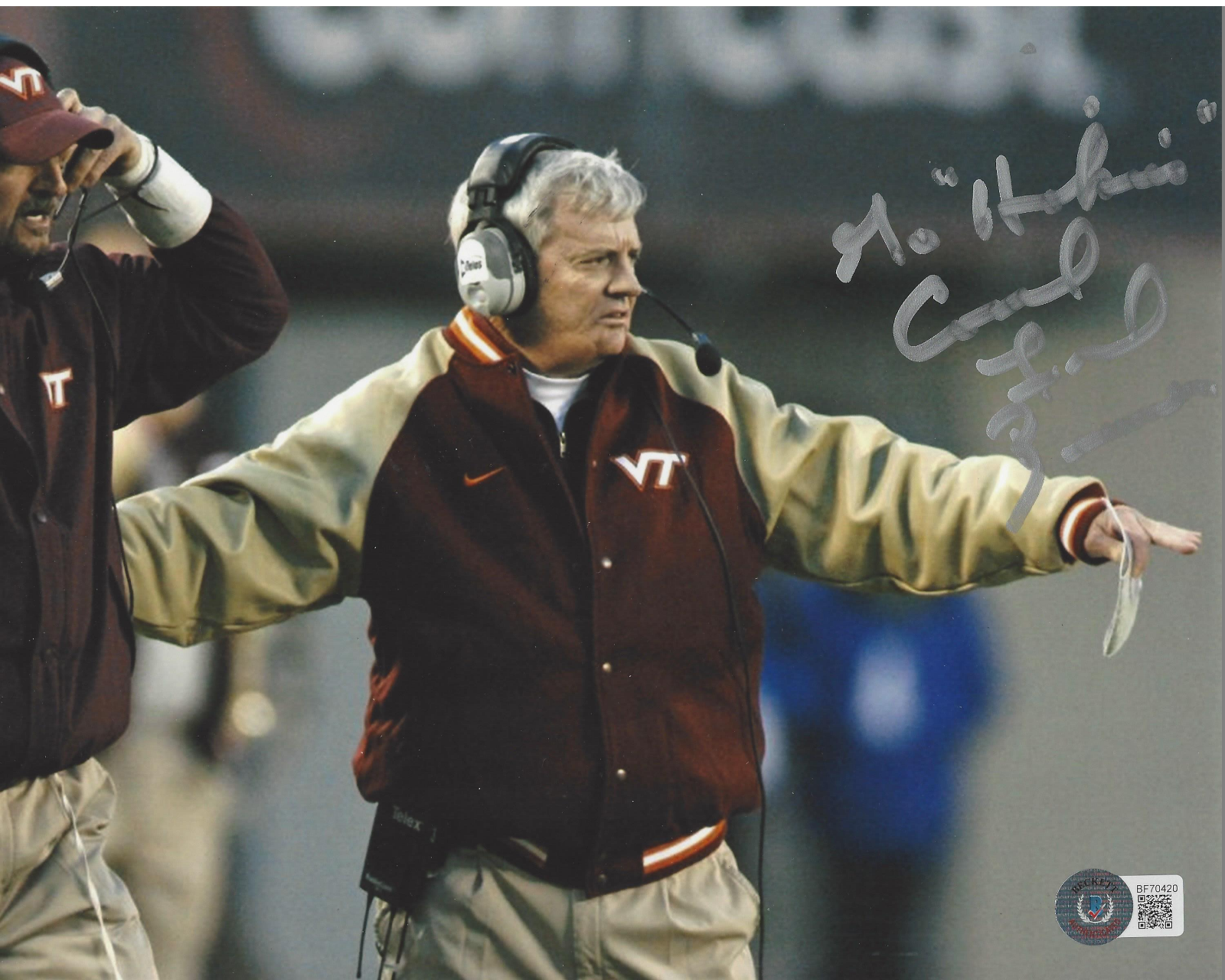 COACH FRANK BEAMER SIGNED VIRGINIA TECH 8x10 PHOTO B NCAA LEGEND BECKETT COA BAS 