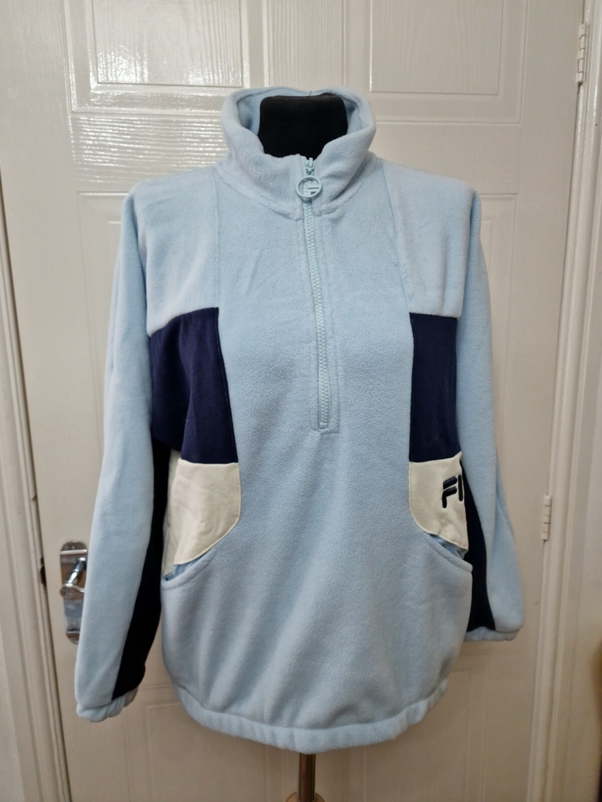 Felpa con cappuccio donna Fila blu Calia 1 2 zip color block sherpa pile taglia M nuova