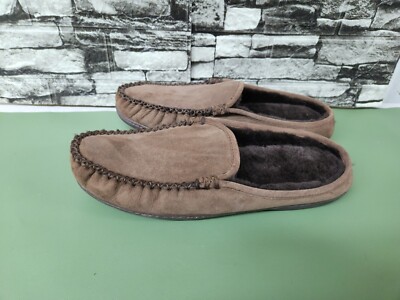 LL BEAN Men's Brown Suede Slide On Mountain Slipper Scuffs Shoes Size 13 M 