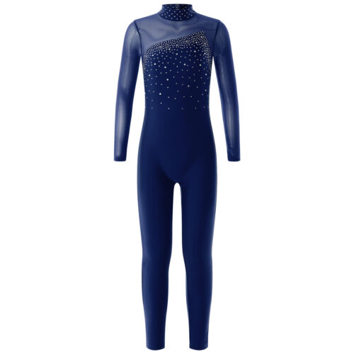 UK Kid Girls Shiny Gymnastics Leotard Long Sleeve Jumpsuit Ice Skating Dancewear - Picture 54 of 60