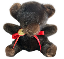 Vintage Bear Genuine Mink Fur Teddy Plush Original Neck Tag Black Brown 6  