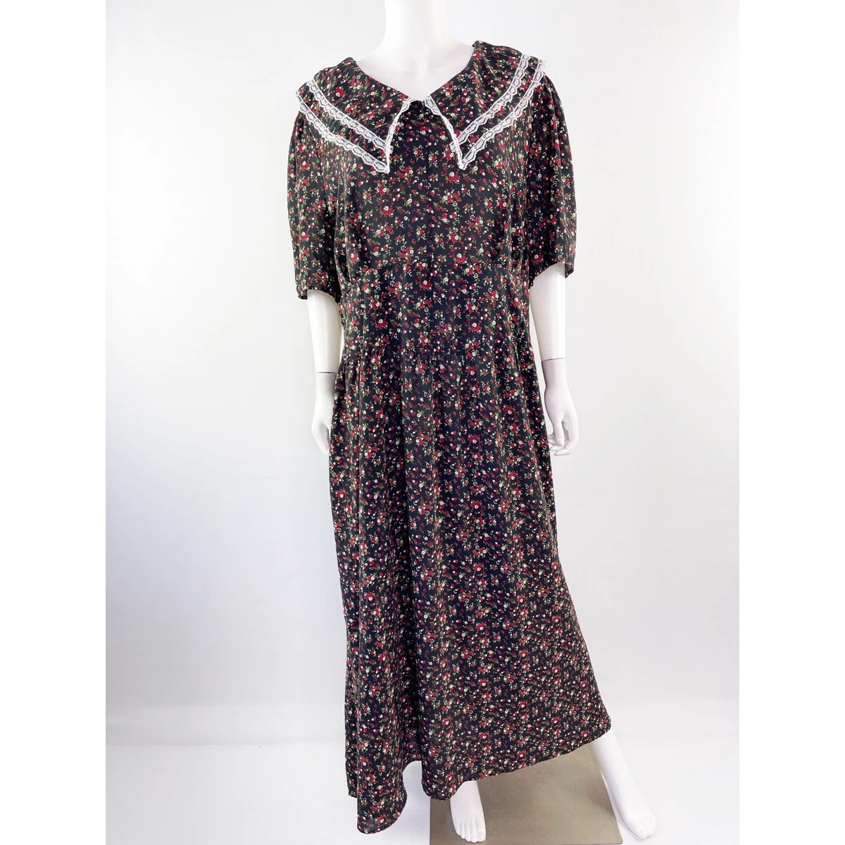 SHEIN Curve Size 4XL Black Floral Amish Peasant Style Maxi Dress