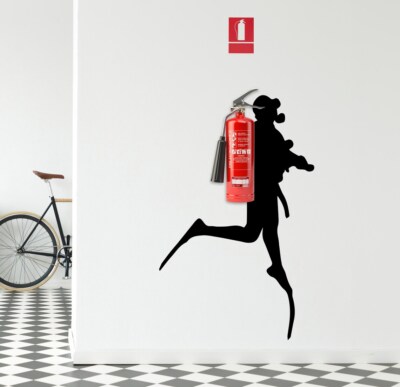 Scuba Diver Wall Sticker Fire Extinguisher Deep Dive Silhouette Vinyl Decal