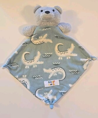 Sleep On It Gray Bear Lovey  Green Alligator crocodile Security Blanket  7''