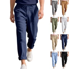 Mens Linen Loose Casual Pants Drawstring Waist Lounge Beach Yoga Baggy Trousers❤