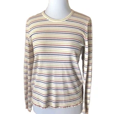 Madewell Metallic Multi-Striped Ruffle Knit Long Sleeve Top Medium Casual Chic