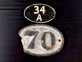 One Cast Iron Railway Shedplate 34A & No70.bridge Plate.