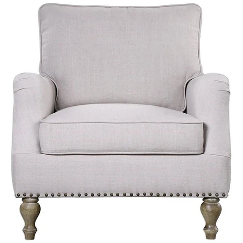 Uttermost Armstead Transitional Wood and Fabric Armchair in White/Brass - Picture 3 of 7