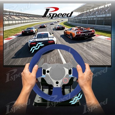Universal 13'' Blue Faux Suede Aluminum Spoke Sim Racing Gaming Steering Wheel