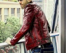 Men's Slim Fit Burgandy Motorcycle Biker Quilted Genuine Leather Jacket