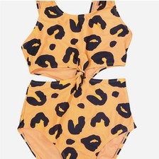 Art Class Girls Orange Black Animal Print One Piece Swimsuit Size L 10/12