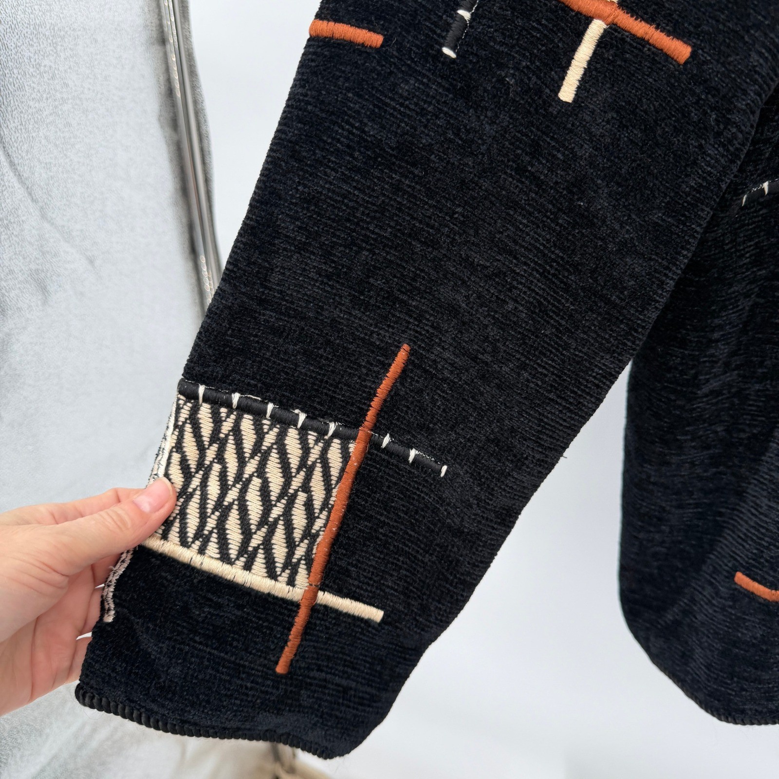 Julia Kin Embroidered Patchwork Jacket Black Rayo… - image 5