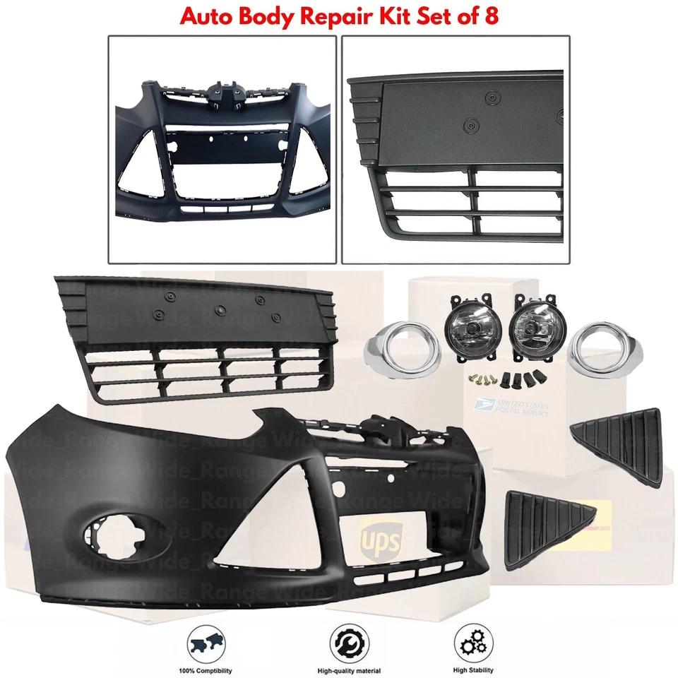 Front Bumper Cover Fascia & Fog Light Assembly Kit For 2012-2014 Ford Focus Foto 2 de 4