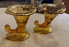 Pair of 2 Vintage Fenton Amber Glass Cornucopia Candle Holders
