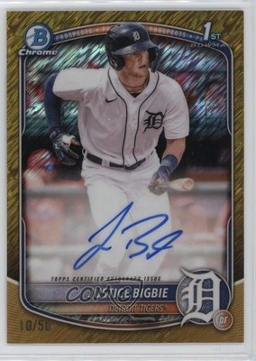 2025 Bowman Chrome Prospect Gold Shimmer Refractor 10/50 Justice Bigbie Auto 2oh