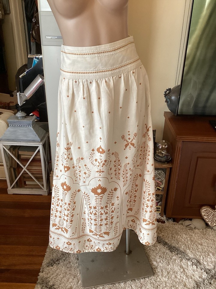 MARGINNO P hippie Boho Maxi Length Skirt Cream Beige Pattern 