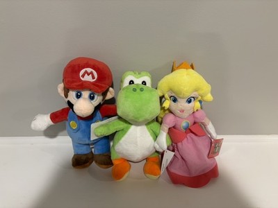 New 10 -12  Set Of 3 Super Nintendo Mario Yoshi And Princess Peach Plush Toys