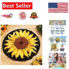 Latch Hook Rug Kit, Sunflower Pattern Printed Canvas DIY Rug Crochet Yarn Kit...
