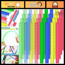 12 Inch Clear Plastic Rulers - 64 Pack, Assorted Colors, Metric Inch, Classroo