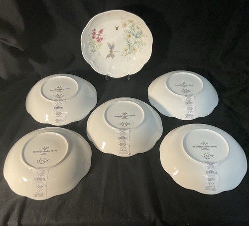 Lenox- Bone China "Butterfly Meadow Herbs" 8-3/4" Pasta Bowls, set of 6 - Afbeelding 8 van 9