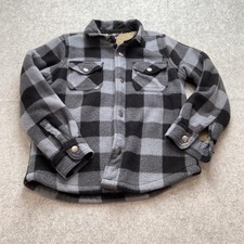 Eddie Bauer Jacket Kids 6-7 Years Gray Plaid Fleece Lined Snap Shirt Jacket