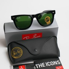 Ray-Ban RB2140 Wayfarer Sunglasses 50mm Black Frame Green Lens UV Protection