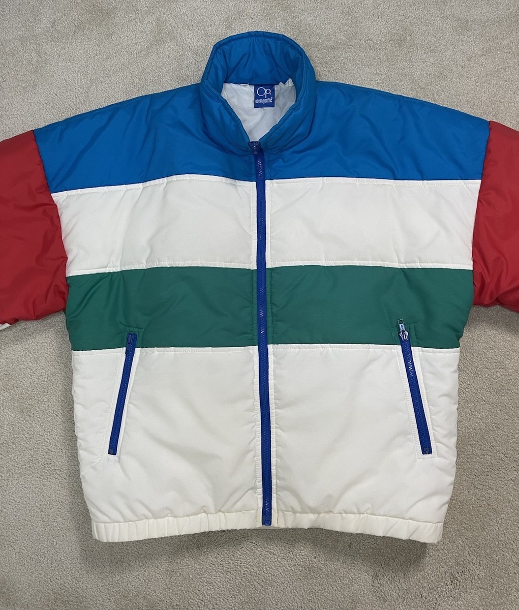 Ocean Pacific XL Puffer Jacket Vintage Retro 80s Skiing Red White