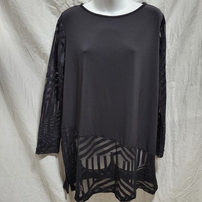 Clara Sun Woo Size Small Black Mesh Tunic Blouse Lacy Sleeve and Hem Line