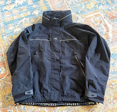 Helly Hansen Men's Black Hooded Ski Jacket Full Zip Stand-Up Collar Size Large!