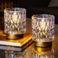 Battery Operated Table Lamps Timer, Mini Crystal Lamp for Area No Plug, Cordl...