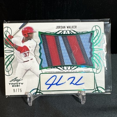 9/75 JORDAN WALKER GREEN PATCH AUTO 2021 Leaf Trinity Baseball #PA-JW1 CARDINALS