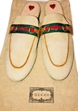 Gucci Princetown Sand Canvas Beige Backless Slide Loafer Mule Slipper Flat 38.5