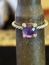 David Yurman 925 Silver Chatelaine Ring With Amethyst Diamonds Size 8